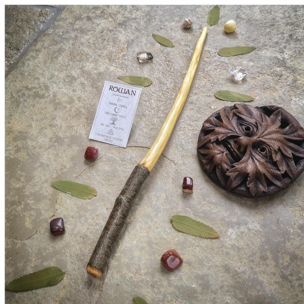 Rowan Mountain Ash Ritual Ogham Wand - Magical Forest Tools - Hand made to order - Celtic Tree Tarot Card - Wiccan Pagan Green Hedge Witch