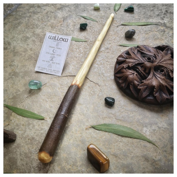 Willow Salix Ritual Ogham Wand - Magical Forest Tools - Hand made to order - Celtic Tree Tarot Card - Wiccan Pagan Green Hedge Witch Weaving