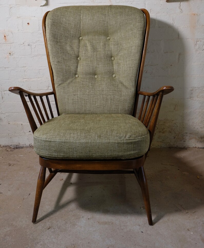 Ercol Evergreen 1913 High Back Chair With Footstool Etsy UK