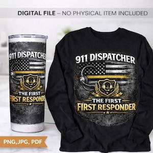 911 Dispatcher PNG - Thin Gold Line, First First Responder Digital Download
