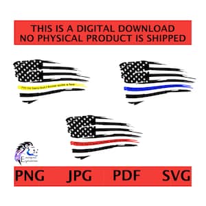 First Responder Police Fire Dispatcher Flags - Blue Red Gold Line - Instant Download Digital File SVG - PNG - JPG - Appreciation Waterslide