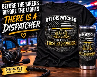 911 Dispatcher PNG - First Responder Thin Gold Line Design Gift (Digital Download)
