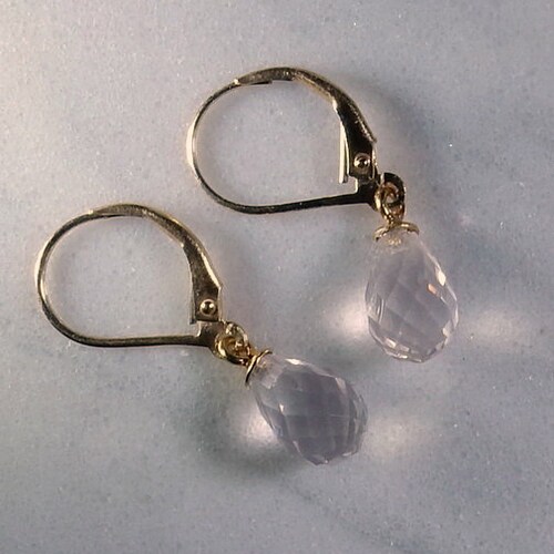 Shops Handmade 14k Gold and Rose Quartz Gemstone Briolette Earrings