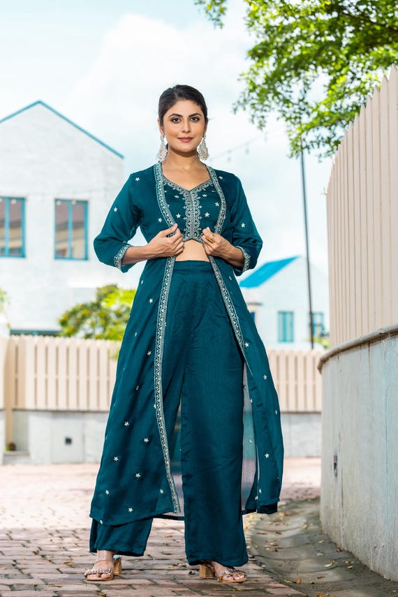 Women Georgette Ethnic Top Palazzo Ethnic Jacket Set Canada