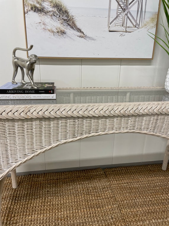 Vintage Arched and Braided White Wicker Console Table Etsy