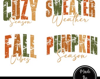Distressed Fall PNG Bundle - Autumn Designs Digital Download