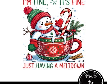 Lustiger Schneemann Meltdown PNG: Weihnachtskaffeetasse (Digitaler Download)