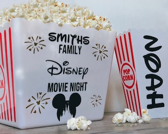 Personalized Popcorn Bucket | Disney Lover Gift Movie Night | Custom Popcorn Bowl | Family Night | Disney Fan Personalized Party |