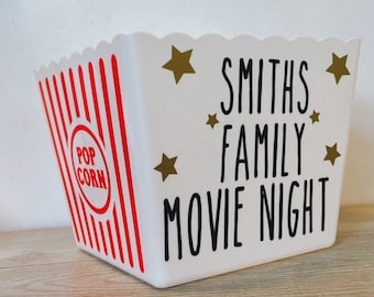 Seau à pop-corn personnalisé | Cadeau de soirée cinéma | Bol de pop-corn personnalisé | Soirée en famille | Cadeau familial |