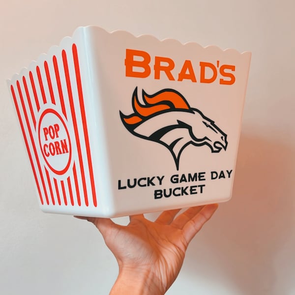 Denver Broncos Popcorn Bucket | Custom Popcorn Bowl | NY Giants | Seahawks | Kansas City Chiefs | Green Bay Packers | Patriots | 49ers