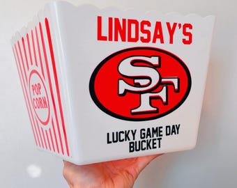 Cubo de palomitas de maíz de la NFL de los San Francisco 49ers / Tazón de palomitas de maíz personalizado / Gigantes de Nueva York / Halcones Marinos / Jefes de Kansas City / Empacadores de Green Bay / Patriotas /