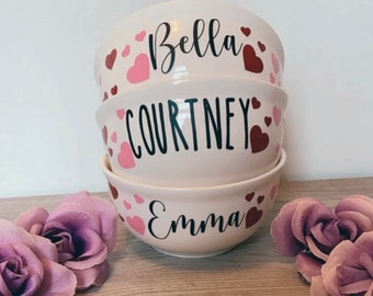 Personalized VALENTINES Ice cream Bowl With Hearts | Custom Cereal Bowl | Name Bowl | Handmade Ramen Bowl | Soup Bowl | Snack Bowl
