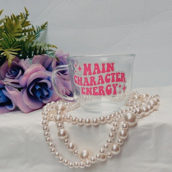 Main Character Energy Glass Mug | Clear Tea or Coffee Mug | Retro Glass Mug | Birthday Gift idea