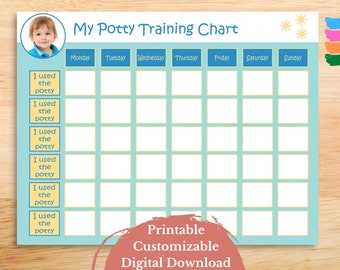 Potty training schedule chart printable, Potty training sticker chart, Reward chart, Toilet training tracker, Boy, Instant download