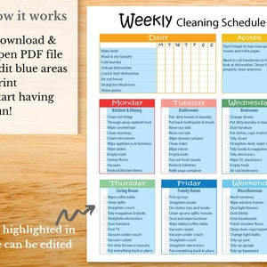 Easy Weekly Cleaning Schedule Editable for Families, Daily and Weekly ...