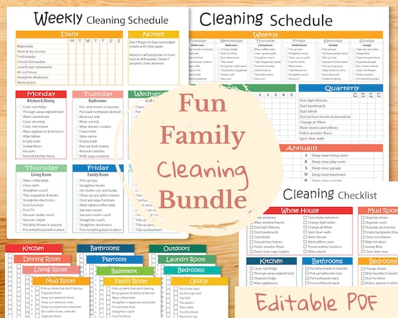 Easy Cleaning schedule editable, Cleaning planner, Cleaning checklist, Cleaning tracker, Cleaning Chart, Cleaning Cards -  BUNDLE for kids
