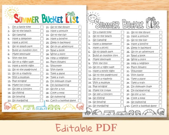 Editable Summer Bucket List for kids, Bucket List Poster, Kids To Do List, Summer Prints, Summer Schedule, Kids printables