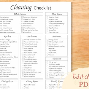 Minimalist cleaning tracker, editable cleaning checklist, cleaning chart, house cleaning printable, house cleaning check list, to do list