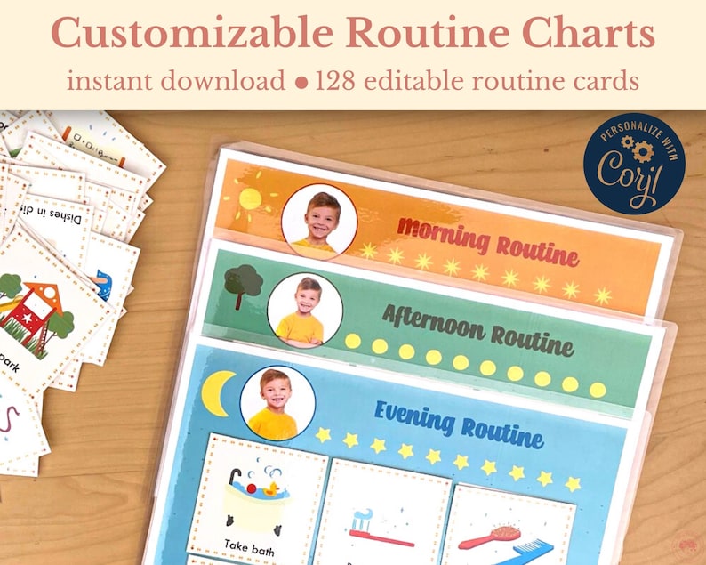 Personalized Daily Routine Charts for Kids With Editable Cards, Rhythm Cards, Visual Schedule ...
