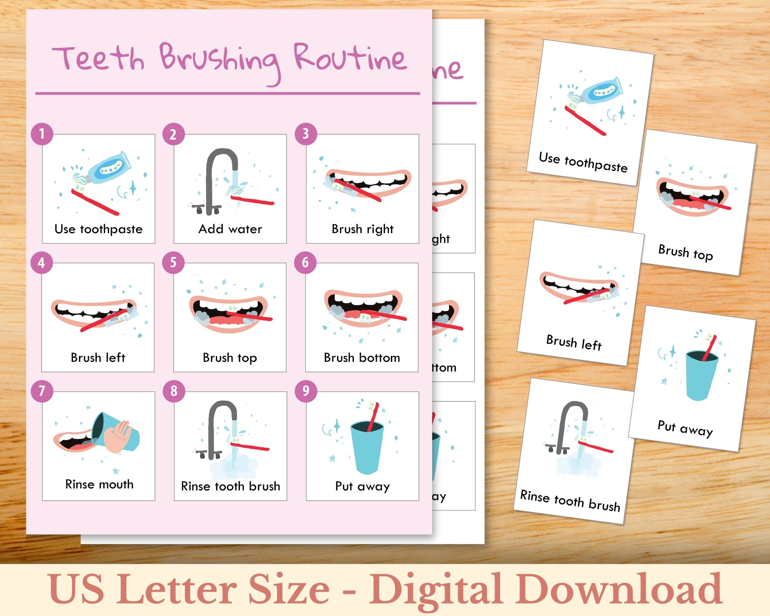 Teeth Brushing Routine Chart for Girls, Brush Your Teeth, Educational ...