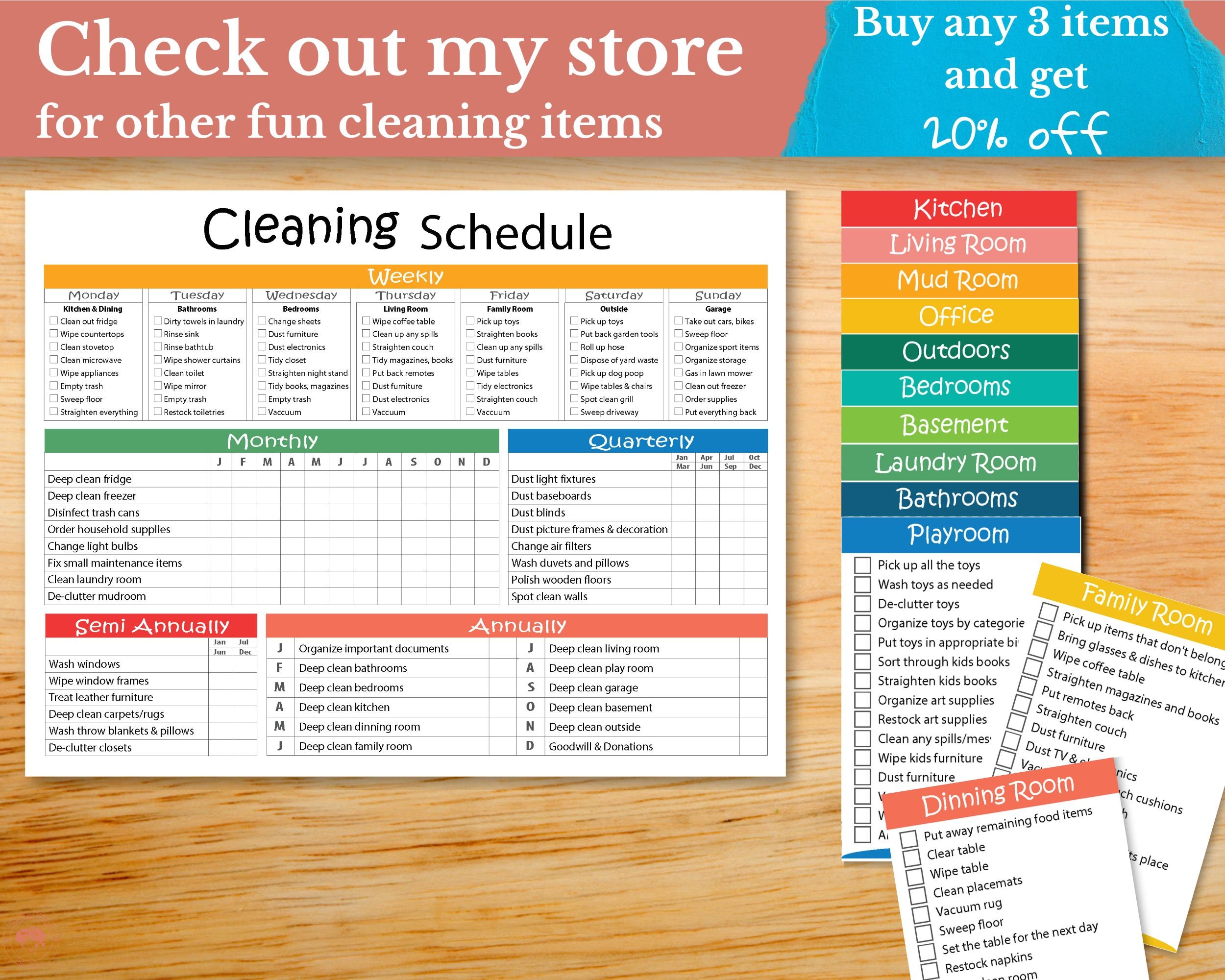 Easy Weekly Cleaning Schedule Editable for Families, Daily and Weekly ...