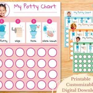 Potty training chart printable, Potty training sticker chart, Potty visual routine, Reward, Toilet Training, Girl, Instant download