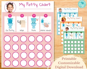 Potty training chart printable, Potty training sticker chart, Potty visual routine, Reward, Toilet Training, Girl, Instant download