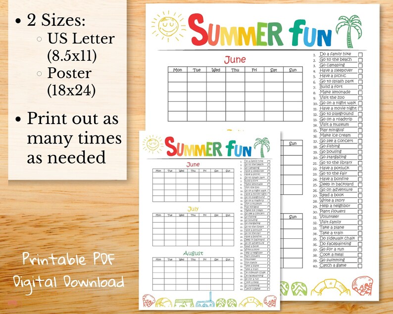 Summer Bucket List Schedule for Kids Editable Bucket List Etsy