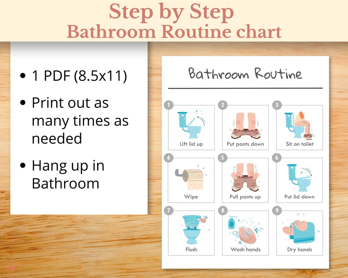 Step by Step Bathroom Routine and Potty Training Chart and - Etsy