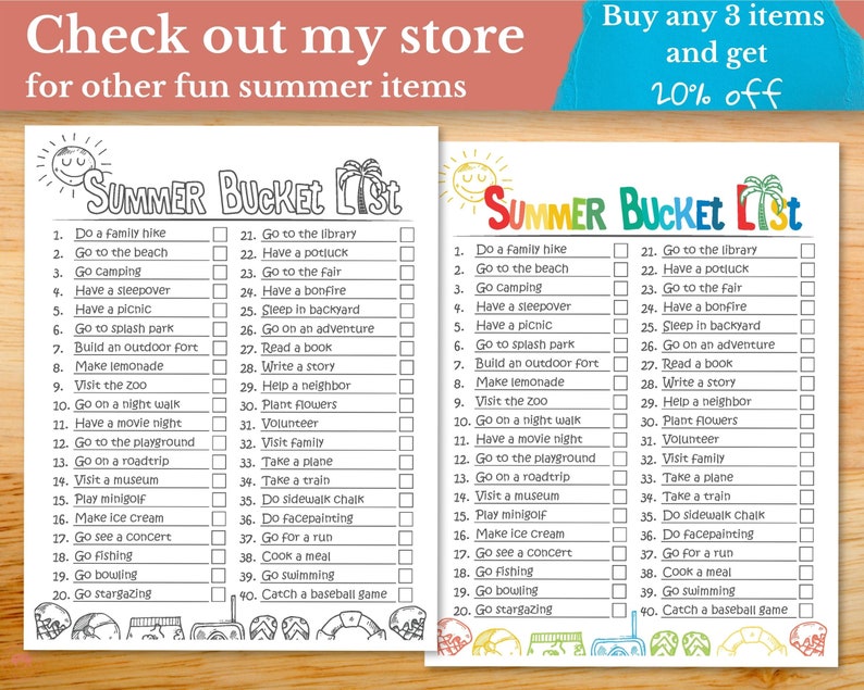 Summer Bucket List Schedule for Kids Editable Bucket List Etsy