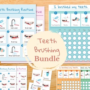 Ensemble de tableaux de brossage des dents pour les enfants, brossez-vous les dents, tableau d'autocollants, tableau de routine visuelle, affiche éducative garçons filles, tableau pour tout-petits