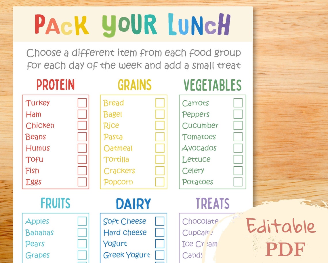 School Lunch Meal Planner Kids Lunchbox Printable Lunch - Etsy