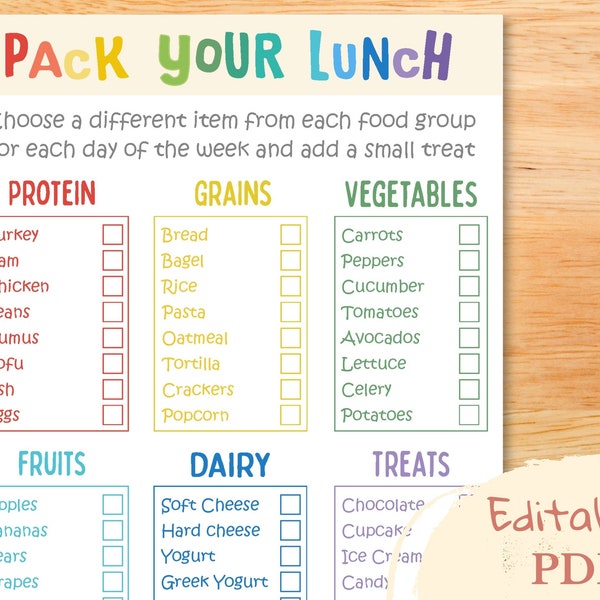 School lunch meal planner, Kids lunchbox printable, Lunch menu, Nutrition facts, Healthy eating, Kids checklist, Food tracker