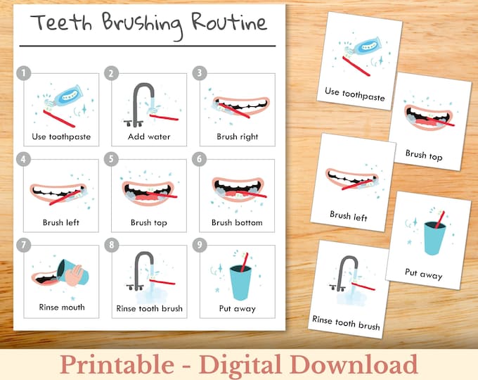 Printable BRUSHING TEETH Visual Schedule Picture Sequence Behaviour ...