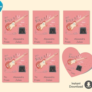 Kids Valentine Cards - Classroom Valentines - Downloadable Valentine for preschool - Guitar - Editable - Instant Download - Printable