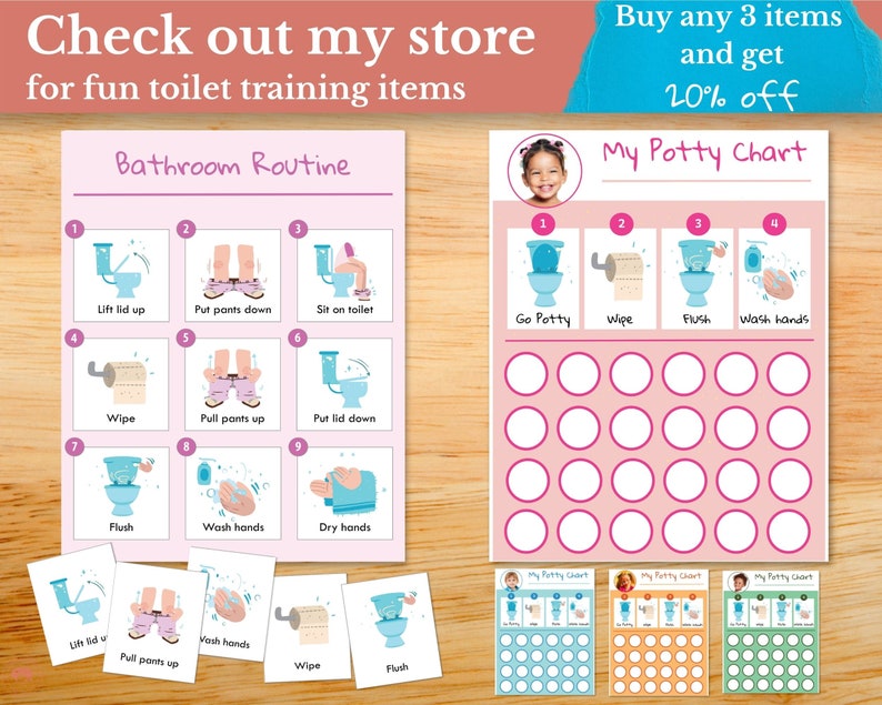 Step by Step Bathroom Routine And Potty Training Chart and Cards, Toilet Training Visual for Girl, Printable image 4