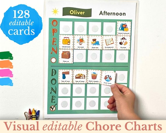 Editable Chore Chart for Kids With Pictures Visual Children | Etsy