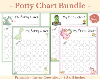 Potty training charts pack, Printable potty training sticker chart, Potty chart pages, Reward chart, Toilet Training chart, Instant download