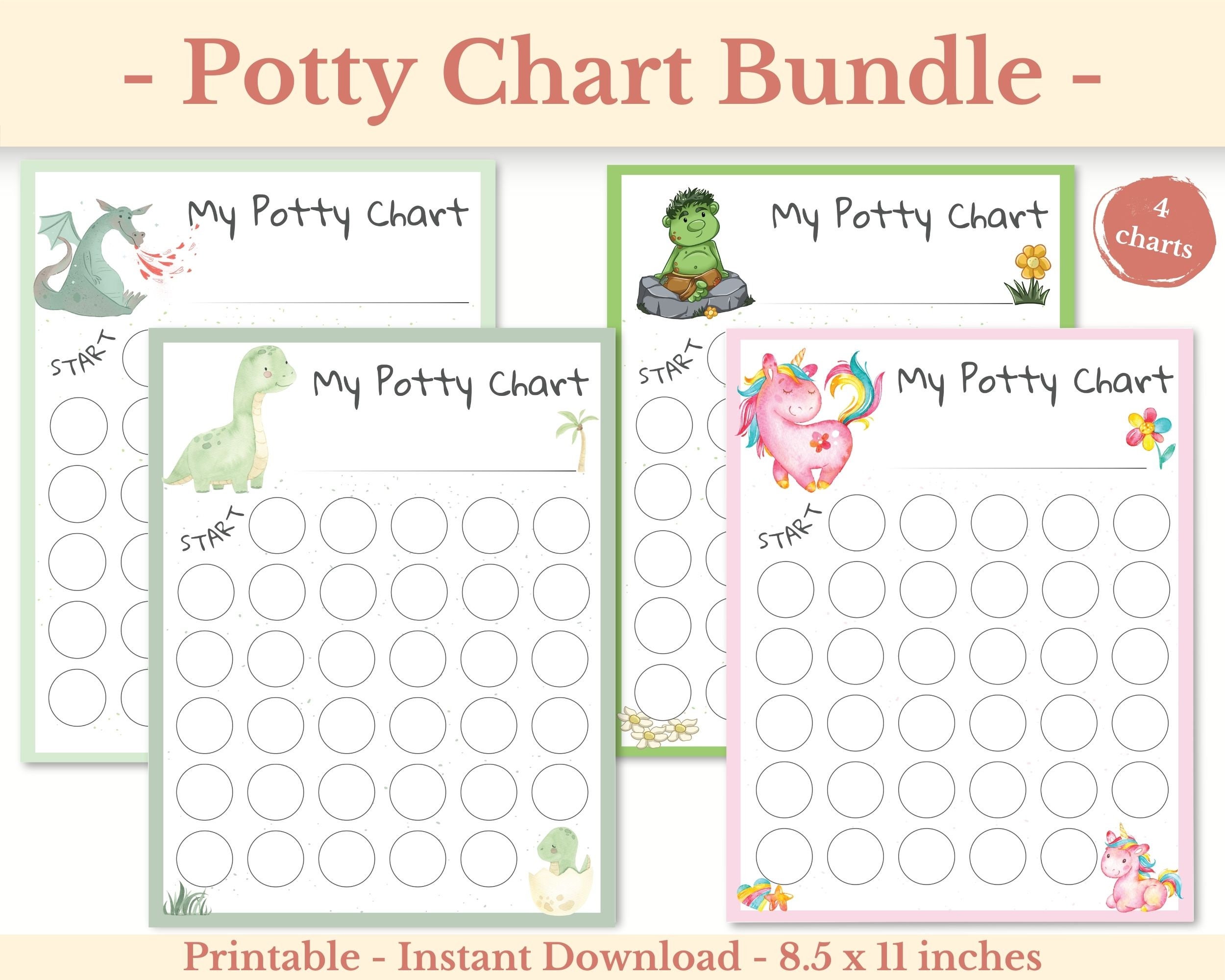 Potty Training Charts Pack, Printable Potty Training Sticker Chart