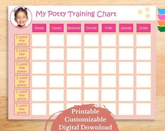 Potty training schedule chart printable, Potty training sticker chart, Reward chart, Toilet training tracker, Girl, Instant download