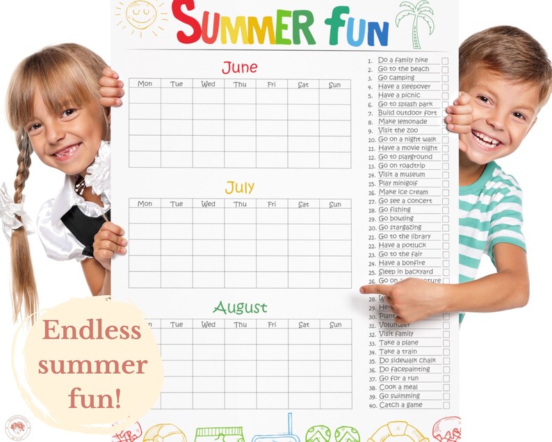 Summer Bucket List Schedule for Kids Editable Bucket List Etsy