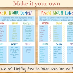 School Lunch Meal Planner, Kids Lunchbox Printable, Lunch Menu ...