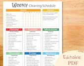 Easy weekly cleaning schedule editable for families, Daily and weekly cleaning task pdf for kids, Cleaning tracker, Checklist printable