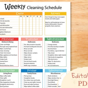 Easy Weekly Cleaning Schedule Editable for Families, Daily and Weekly ...