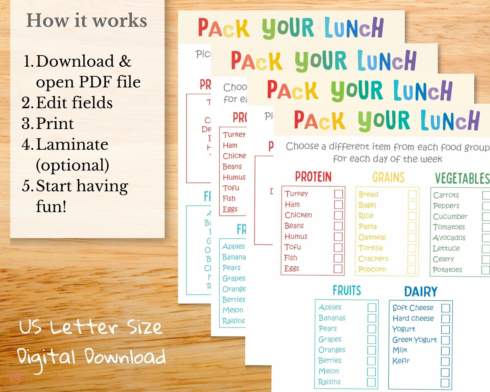 School Lunch Meal Planner, Kids Lunchbox Printable, Lunch Menu ...