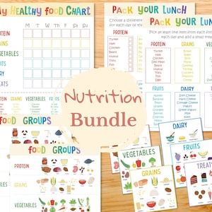 Voedselkaartbundel voor kinderen, kindermaaltijdplanner, educatieve voedselposter, voedingsfeiten, voedselflashkaarten, voedselgroepen, gezonde eetgewoonten