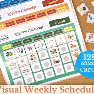 Editable kids schedule chart with pictures, Visual Schedule for kids, Kids weekly calendar, Toddler schedule, Montessori