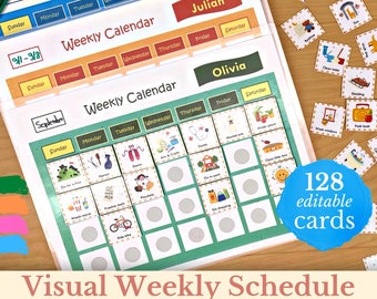 Editable kids schedule chart with pictures, Visual Schedule for kids, Kids weekly calendar, Toddler schedule, Montessori