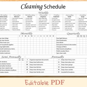 Minimalistisch schoonmaakschema bewerkbaar afdrukbaar - wekelijkse, maandelijkse, jaarlijkse schoonmaakchecklist - schoonmaaktracker, schoonmaakplanner