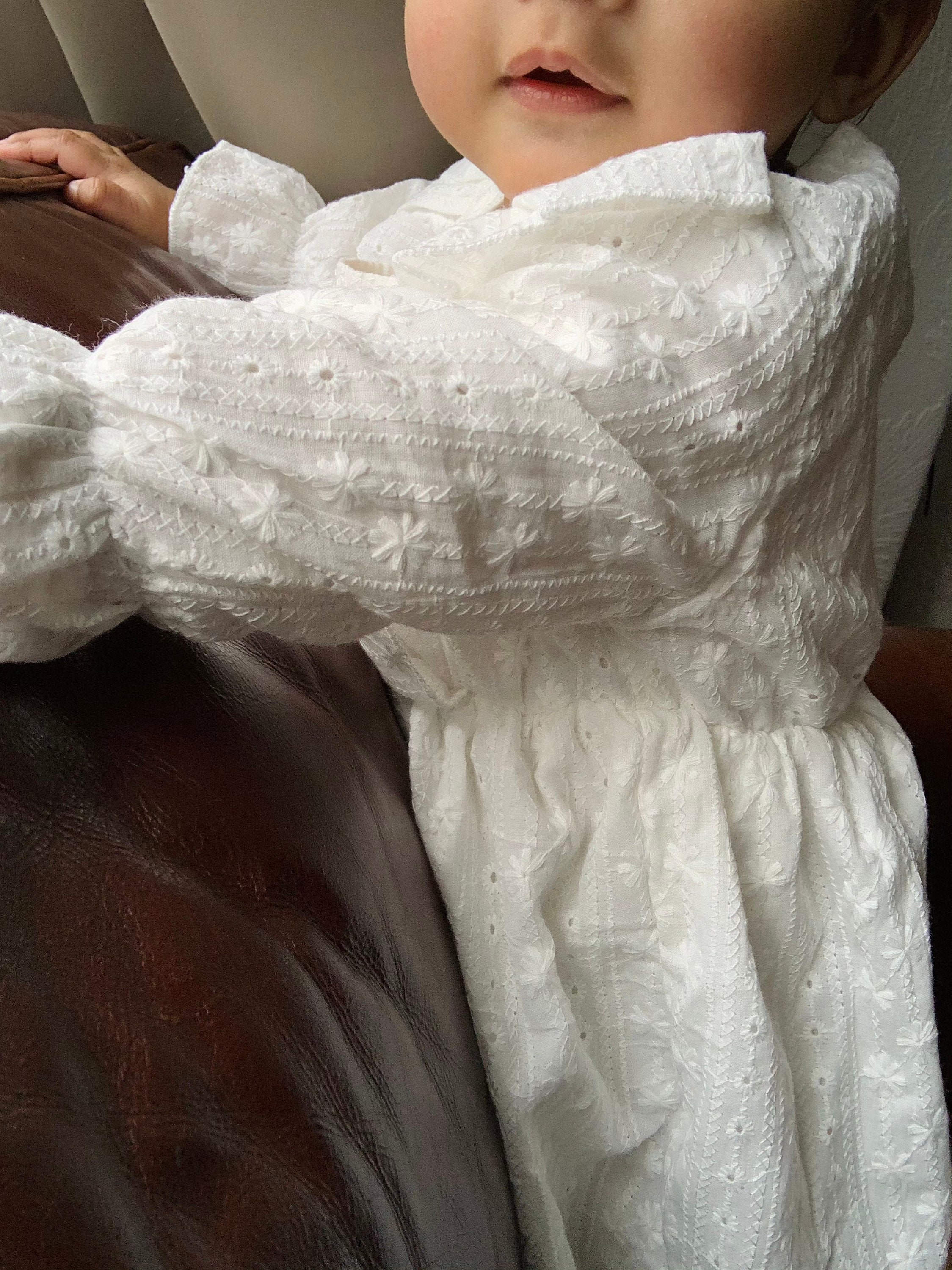 Vestido blanco bordado para niña/bebé, vestido para niña de 0 a 9 meses ...